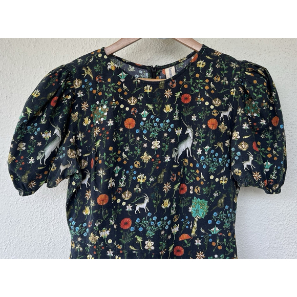 Samantha Pleet Garden Jumpsuit Puff Sleeve 2 Black Illuminated Ethereal Floral - Picture 10 of 14